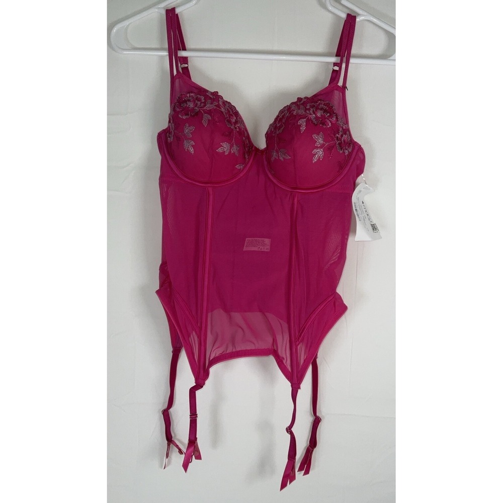 NWOT Women's DM1117 Maidenform Extra Sexy Embroidered Lace Merry Widow Pink 34C